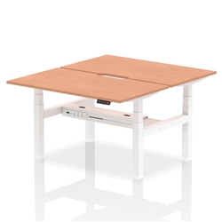 Air Back-to-Back 1400 x 800mm Height Adjustable 2 Person Bench Desk Beech Top with Scalloped Edge White Frame