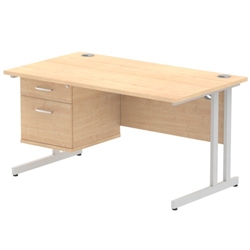 Impulse 1400 Rectangle Silver Cant Leg Desk MAPLE 1 x 2 Drawer Fixed Ped
