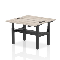 Air Back-to-Back 1200 x 600mm Height Adjustable 2 Person Bench Desk Grey Oak Top CP Black Frame
