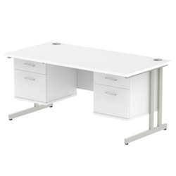 Impulse 1600 x 800mm Straight Desk White Top Silver Cantilever Leg 2 x 2 Drawer Fixed Pedestal