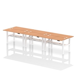 Air Back-to-Back 1400 x 600mm Height Adjustable 6 Person Bench Desk Oak Top CP White Frame