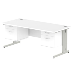 Impulse 1800 x 800mm Straight Desk White Top Silver Cable Managed Leg 2 x 2 Drawer Fixed Pedestal