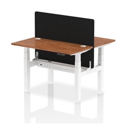 Air Back-to-Back 1200 x 600mm Height Adjustable 2 Person Bench Desk Walnut Top CP White Frame with Black Straight Screen