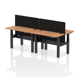 Air Back-to-Back 1200 x 600mm Height Adjustable 4 Person Bench Desk Oak Top CP Black Frame with Black Straight Screen