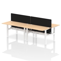 Air Back-to-Back 1400 x 800mm Height Adjustable 4 Person Bench Desk Maple Top CP White Frame with Black Straight Screen
