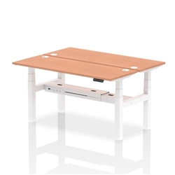 Air Back-to-Back 1600 x 600mm Height Adjustable 2 Person Bench Desk Beech Top CP White Frame