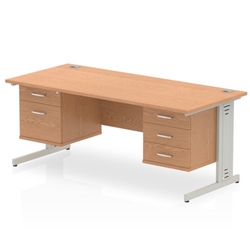 Impulse 1600 x 800mm Straight Desk Oak Top Silver Cable Managed Leg 1 x 2 Drawer 1 x 3 Drawer Fixed Pedestal