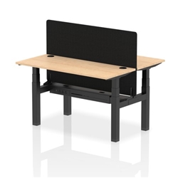 Air Back-to-Back 1400 x 600mm Height Adjustable 2 Person Bench Desk Maple Top CP Black Frame with Black Straight Screen