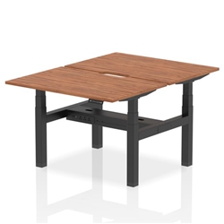 Air Back-to-Back 1200 x 800mm Height Adjustable 2 Person Bench Desk Walnut Top with Scalloped Edge Black Frame