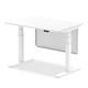 Air 1200 x 800mm Height Adjustable Desk White Top White Leg With White Steel Modesty Panel