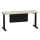 Air 1800 x 600mm Height Adjustable Desk Grey Oak Top Cable Ports Black Leg With Black Steel Modesty Panel