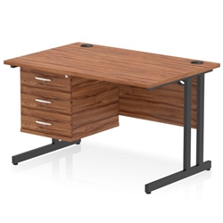Impulse 1200 x 800mm Straight Office Desk Walnut Top Black Cantilever Leg Workstation 1 x 3 Drawer Fixed Pedestal