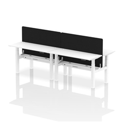 Air Back-to-Back 1400 x 600mm Height Adjustable 4 Person Bench Desk White Top CP White Frame with Black Straight Screen