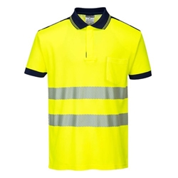 Portwest PW3 Hi Vis Cotton Comfort Polo Shirt S/S XL Yellow/Navy
