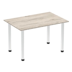 Impulse 1200mm Straight Table Grey Oak Top Chrome Post Leg