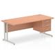 Impulse 1800 Rectangle Silver Cant Leg Desk Beech 1 x 3 Drawer Fixed Ped