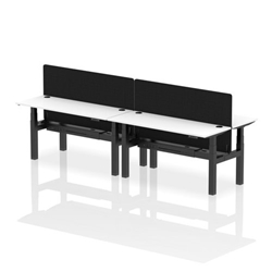 Air Back-to-Back 1600 x 600mm Height Adjustable 4 Person Bench Desk White Top CP Black Frame with Black Straight Screen