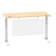 Air 1400 x 600mm Height Adjustable Desk Maple Top Cable Ports White Leg With White Steel Modesty Panel