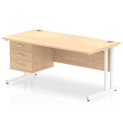 Impulse 1600 Rectangle White Cant Leg Desk MAPLE 1 x 3 Drawer Fixed Ped