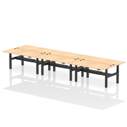 Air Back-to-Back 1800 x 800mm Height Adjustable 6 Person Office Bench Desk Maple Top with Cable Ports Black Frame
