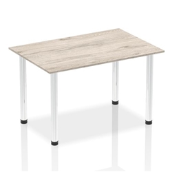Impulse 1400mm Straight Table Grey Oak Top Chrome Post Leg