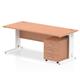 Impulse 1800 x 800mm Straight Desk Beech Top White Cable Managed Leg with 3 Drawer Mobile Pedestal