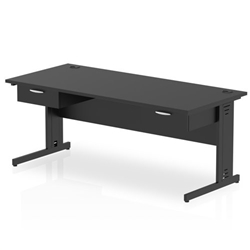 Impulse 1800 x 800mm Straight Office Desk Black Top Black Cable Managed Leg Workstation 2 x 1 Drawer Fixed Pedestal