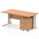 Impulse 1600 x 800mm Straight Desk Oak Top Silver Cable Managed Leg with 2 Drawer Mobile Pedestal