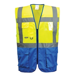 Portwest Warsaw Hi Vis Contrast Executive Vest M Yellow/Royal (Pack of 10)