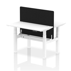 Air Back-to-Back 1200 x 600mm Height Adjustable 2 Person Bench Desk White Top CP White Frame with Black Straight Screen