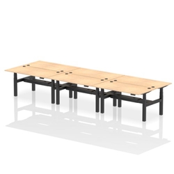 Air Back-to-Back 1600 x 800mm Height Adjustable 6 Person Bench Desk Maple Top CP Black Frame
