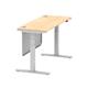 Air 1400 x 600mm Height Adjustable Desk Maple Top Cable Ports Silver Leg With Silver Steel Modesty Panel