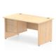 Impulse 1400 Rectangle Panel End Leg Desk MAPLE 1 x 3 Drawer Fixed Ped