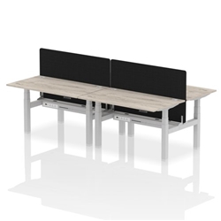 Air Back-to-Back 1400 x 800mm Height Adjustable 4 Person Bench Desk Grey Oak Top CP Silver Frame with Black Straight Screen