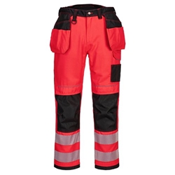 Portwest PW3 Hi Vis Holster Pocket Work Trousers 30 Red/Blk
