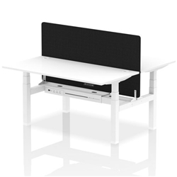 Air Back-to-Back 1600 x 800mm Height Adjustable 2 Person Bench Desk White Top CP White Frame with Black Straight Screen