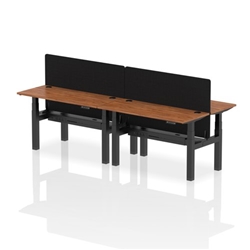Air Back-to-Back 1400 x 600mm Height Adjustable 4 Person Bench Desk Walnut Top CP Black Frame with Black Straight Screen