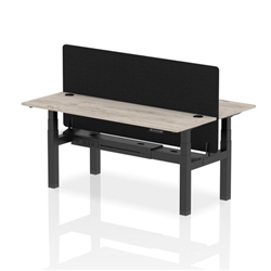Air Back-to-Back 1800 x 600mm Height Adjustable 2 Person Bench Desk Grey Oak Top CP Black Frame with Black Straight Screen