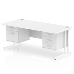 Impulse 1800 Rectangle White Cant Leg Desk WHITE 1 x 2 Drawer 1 x 3 Drawer Fixed Ped