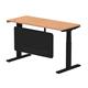 Air 1400 x 600mm Height Adjustable Desk Oak Top Cable Ports Black Leg With Black Steel Modesty Panel