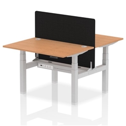 Air Back-to-Back 1200 x 800mm Height Adjustable 2 Person Bench Desk Oak Top CP Silver Frame with Black Straight Screen