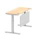Air 1400 x 600mm Height Adjustable Desk Maple Top Cable Ports Silver Leg With Silver Steel Modesty Panel