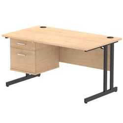 Impulse 1400 x 800mm Straight Office Desk Maple Top Black Cantilever Leg Workstation 1 x 2 Drawer Fixed Pedestal