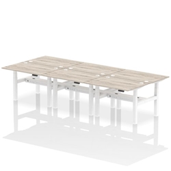 Air Back-to-Back 1200 x 800mm Height Adjustable 6 Person Bench Desk Grey Oak Top CP White Frame