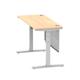 Air 1400 x 600mm Height Adjustable Desk Maple Top Cable Ports Silver Leg With Silver Steel Modesty Panel