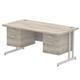 Impulse 1600 x 800mm Straight Desk Grey Oak Top Silver Cantilever Leg 2 x 2 Drawer Fixed Pedestal