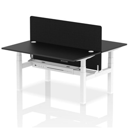 Air Back-to-Back 1600 x 800mm Height Adjustable 2 Person Office Bench Desk Black Top with Cable Ports White Frame with Black Straight Screen