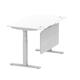 Air 1400 x 800mm Height Adjustable Desk White Top Cable Ports Silver Leg With Silver Steel Modesty Panel