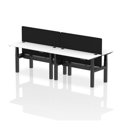 Air Back-to-Back 1400 x 600mm Height Adjustable 4 Person Bench Desk White Top CP Black Frame with Black Straight Screen