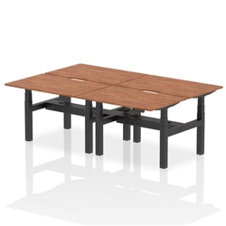 Air Back-to-Back 1200 x 800mm Height Adjustable 4 Person Bench Desk Walnut Top with Scalloped Edge Black Frame